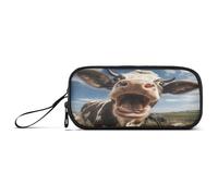 RPLIFE Astuccio per matite divertente con ritratto mucca, astuccio con cerniera, astuccio per matite da ragazzo