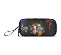 RPLIFE Astuccio per matite nero con palloni da calcio personalizzati, organizer fresco per ragazzi con manico e borsa a rete con cerniera