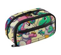 RPLIFE Astuccio per matite per bambini con unicorno e dinosauri, con tasca in PVC trasparente, grande capacità, doppia cerniera, organizer per cancelleria per forniture scolastiche