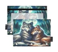 RPLIFE Astuccio per matite per raccoglitore a 3 anelli, confezione da 2 astuccio con cerniera con finestra trasparente, materiale per il ritorno a scuola, 25 cm × 17 cm, Wolf Mate