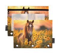 RPLIFE Astuccio per matite per raccoglitore a 3 anelli, confezione da 2 astuccio con cerniera con finestra, materiale per il ritorno a scuola, 9,8 pollici × 7 ″ in, girasoli cavallo crepuscolo