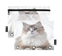 RPLIFE Astuccio per matite per raccoglitore a 3 anelli, confezione da 2 astuccio con cerniera con finestra trasparente, forniture per il ritorno a scuola, 9,8 "× 7" in, gatto a pelo lungo con stampa