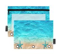 RPLIFE Astuccio per matite per raccoglitore a 3 anelli, confezione da 2 astuccio per matite con finestra trasparente, materiale per il ritorno a scuola, 25 cm × 17 cm, turchese stella marina spiaggia