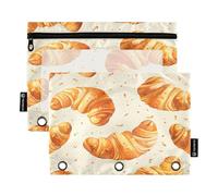 RPLIFE Astuccio per matite per raccoglitore a 3 anelli, confezione da 2 buste per raccoglitori con finestra trasparente, materiale per il ritorno a scuola, 25 cm × 17 cm, cornetti beige