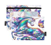 RPLIFE Astuccio per matite per raccoglitore a 3 anelli, confezione da 2 grandi sacchetti in PVC, elementi essenziali per il rientro a scuola, 9,8 pollici × 7 pollici (taglia unica x 2), unicorno