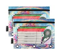 RPLIFE Astuccio per matite per raccoglitore a 3 anelli, confezione da 2 sacchetti con cerniera con finestra, materiale per il ritorno a scuola, 9,8 pollici × 7 ″ in, drago nuvole arcobaleno