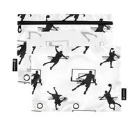 RPLIFE Astuccio per matite per raccoglitore a 3 anelli, confezione da 2 sacchetti con cerniera con finestra trasparente, forniture per il ritorno a scuola, 25 cm × 17 cm, giocatori di basket neri che