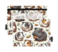 RPLIFE Astuccio per matite per raccoglitore a 3 anelli, confezione da 2 sacchetti con cerniera con finestra trasparente, forniture per il ritorno a scuola, 9,8 pollici × 7 ″ in, carino porcellino