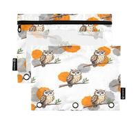 RPLIFE Astuccio per matite per raccoglitore a 3 anelli, confezione da 2 sacchetti con cerniera con finestra trasparente, forniture per il ritorno a scuola, 9,8 pollici × 7 ", ramo di gufo