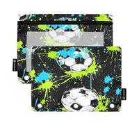 RPLIFE Astuccio per matite per raccoglitore a 3 anelli, confezione da 2 tasche con cerniera con finestra, forniture per il ritorno a scuola, 9,8 pollici × 7 ″ in, Soccer Ball Splash