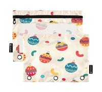 RPLIFE Astuccio per penne con 3 anelli con finestra trasparente, confezione da 2 sacchetti per matite per ragazze e bambini, materiale scolastico, 24 x 17 cm, lanterna colorata beige