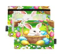 RPLIFE Astuccio per penne con finestra trasparente, confezione da 2 sacchetti con cerniera per ragazze e bambini, articoli per la scuola, 24 cm × 17 cm, uova di Pasqua con coniglietti verdi