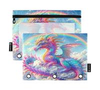 RPLIFE Astuccio per raccoglitore per penne con finestra trasparente, confezione da 2 matite per ragazzi e articoli per la scuola per bambini, 24,9 × 17,8 cm, drago nuvole arcobaleno