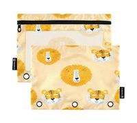 RPLIFE Astuccio per raccoglitori a 3 anelli, 2 confezioni da 3 astucci per matite in tessuto, elementi essenziali per il rientro a scuola, 9,8 "× 7" in (taglia unica x 2), simpatici volti di tigre