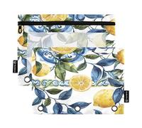 RPLIFE Astuccio per raccoglitori a 3 anelli, 2 confezioni da 3 sacchetti per anelli, elementi essenziali per il rientro a scuola, 24 cm × 17 cm (taglia unica x 2), foglie blu limoni in stile siciliano