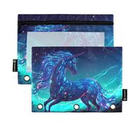 RPLIFE Astuccio per raccoglitori a 3 anelli, confezione da 2 astucci con finestra, materiale per il ritorno a scuola, 24 cm × 17 cm, blu unicorno fulmine
