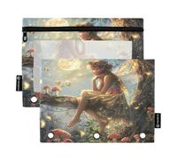 RPLIFE Astuccio per raccoglitori a 3 anelli, confezione da 2 astucci con finestra, materiale per il ritorno a scuola, 24 cm × 17 cm, fantastico motivo floreale fatato