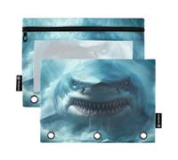 RPLIFE Astuccio per raccoglitori a 3 anelli, confezione da 2 astucci in tessuto con cerniera, essenziali per il rientro a scuola, 9,8 pollici × 7 pollici (taglia unica x 2), gigante Shark Monster Sea