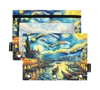 RPLIFE Astuccio per raccoglitori a 3 anelli, confezione da 2 astucci per matite con finestra trasparente, materiale per il ritorno a scuola, 25 cm × 17 cm, cielo stellato di Venezia