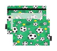 RPLIFE Astuccio per raccoglitori a 3 anelli, confezione da 2 astuccio con cerniera con finestra, materiale per il ritorno a scuola, 9,8 pollici × 7 ″ in, nero bianco palloni da calcio verdi