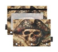 RPLIFE Astuccio per raccoglitori a 3 anelli, confezione da 2 astuccio con cerniera con finestra trasparente, materiale per il ritorno a scuola, 9,8 "× 7" in, mappa del tesoro del teschio dei pirati