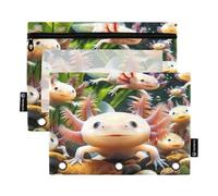 RPLIFE Astuccio per raccoglitori a 3 anelli, confezione da 2, astuccio morbido con cerniera con occhielli, materiale per il ritorno a scuola, 24 cm x 17 cm, Axolotls Cute Animal Jigsaw
