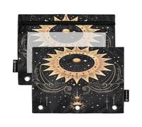 RPLIFE Astuccio per raccoglitori a 3 anelli, confezione da 2, astuccio morbido con cerniera con occhielli, elementi essenziali per il ritorno a scuola, 24 × 17 cm, luna e stelle dorato