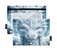 RPLIFE Astuccio per raccoglitori a 3 anelli, confezione da 2, astuccio morbido con cerniera grande, materiale per il ritorno a scuola, 24,9 × 17,8 cm, occhi blu drago bianco