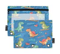 RPLIFE Astuccio per raccoglitori a 3 anelli, confezione da 2, astuccio morbido e grande con occhielli, materiale per il ritorno a scuola, 24 cm x 17 cm, dinosauro cartone animato per ascoltare musica