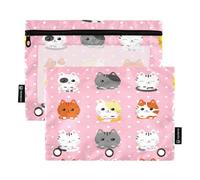 RPLIFE Astuccio per raccoglitori a 3 anelli, confezione da 2, astuccio morbido e grande con occhielli, elementi essenziali per il rientro a scuola, 24,9 × 17,8 cm, simpatici gatti dei cartoni animati