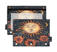RPLIFE Astuccio per raccoglitori a 3 anelli, confezione da 2, astuccio morbido e grande per raccoglitore a 3 anelli, forniture per il ritorno a scuola, 24 x 17 cm, girasoli sole e luna