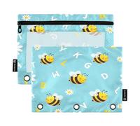 RPLIFE Astuccio per raccoglitori a 3 anelli, confezione da 2, astuccio morbido e grande per raccoglitore, elementi essenziali per il rientro a scuola, 24 x 17 cm, simpatiche api dei cartoni animati