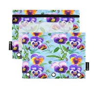 RPLIFE Astuccio per raccoglitori a 3 anelli, confezione da 2, astuccio morbido e piatto con cerniera, essenziale per il ritorno a scuola, 24,9 × 17,8 cm, fiori viola del pensiero ad acquerello blu