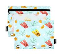 RPLIFE Astuccio per raccoglitori a 3 anelli, confezione da 2, astuccio morbido e piatto con cerniera, essenziale per il ritorno a scuola, 24,9 × 17,8 cm, simpatico cartone animato Bubble Tea blu