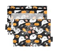 RPLIFE Astuccio per raccoglitori a 3 anelli, confezione da 2, astuccio morbido e piatto con cerniera, forniture per il ritorno a scuola, 24 cm × 17 cm, simpatici fantasmi dei cartoni animati