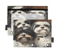 RPLIFE Astuccio per raccoglitori a 3 anelli, confezione da 2, astuccio morbido e piatto, forniture per il ritorno a scuola, 9,8 "× 7", simpatici cani Shih Tzu