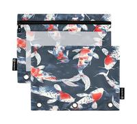 RPLIFE Astuccio per raccoglitori a 3 anelli, confezione da 2, astuccio morbido per matite con cerniera, forniture per il ritorno a scuola, 24 cm × 17 cm, acquerello blu scuro pesce rosso