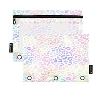 RPLIFE Astuccio per raccoglitori a 3 anelli, confezione da 2, astuccio morbido per raccoglitore a 3 anelli, elementi essenziali per il ritorno a scuola, 24 × 17 cm, stampa leopardata pastello