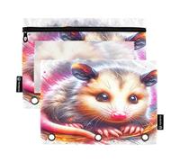 RPLIFE Astuccio per raccoglitori a 3 anelli, confezione da 2, astuccio morbido per raccoglitore a 3 anelli, forniture per il ritorno a scuola, 24 × 17 cm, carino Opossum Anima
