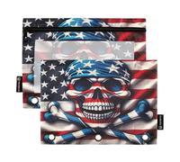 RPLIFE Astuccio per raccoglitori a 3 anelli, confezione da 2, astuccio morbido piatto con cerniera, elementi essenziali per il ritorno a scuola, 24 cm × 17 cm, teschio con bandiera americana pirata