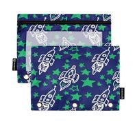 RPLIFE Astuccio per raccoglitori a 3 anelli, confezione da 2, astuccio morbido piatto, essenziale per il rientro a scuola, 24 cm × 17 cm, astronavi bianche con stelle verdi blu scuro