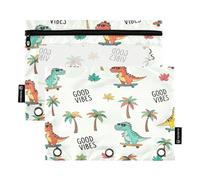 RPLIFE Astuccio per raccoglitori a 3 anelli, confezione da 2, astuccio morbido piatto, materiale per il ritorno a scuola, 24 cm × 17 cm, dinosauri cartoni animati skateboard beige