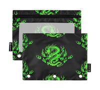 RPLIFE Astuccio per raccoglitori a 3 anelli, confezione da 2, astuccio morbido trasparente con occhielli, elementi essenziali per il ritorno a scuola, 24 × 17 cm, drago verde nero