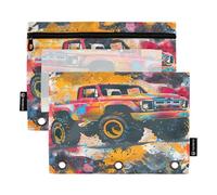 RPLIFE Astuccio per raccoglitori a 3 anelli, confezione da 2, astuccio morbido trasparente per raccoglitore a 3 anelli, forniture per il ritorno a scuola, 24 cm × 17 cm, Grunge Monster Truck