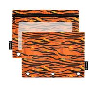 RPLIFE Astuccio per raccoglitori a 3 anelli, confezione da 2 astuccio per matite con finestra trasparente, materiale per il ritorno a scuola, 25 cm × 17 cm, stampa tigre arancione nero