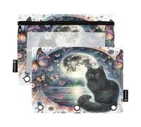 RPLIFE Astuccio per raccoglitori a 3 anelli, confezione da 2, astuccio piatto morbido con cerniera, forniture per il ritorno a scuola, 24 cm × 17 cm, motivo floreale con luna blu