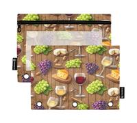 RPLIFE Astuccio per raccoglitori a 3 anelli, confezione da 2, borsa morbida trasparente con occhielli, materiale per il ritorno a scuola, 24 cm × 17 cm, verde viola uva natura morta