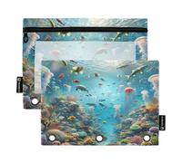 RPLIFE Astuccio per raccoglitori a 3 anelli, confezione da 2, borsa morbida trasparente con occhielli, materiale per il ritorno a scuola, 24 cm x 17 cm, medusa Ocean Life
