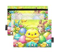 RPLIFE Astuccio per raccoglitori a 3 anelli, confezione da 2, borsa morbida trasparente con occhielli, materiale per il ritorno a scuola, 24 x 17 cm, uova di pulcino pasquale verde