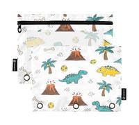 RPLIFE Astuccio per raccoglitori a 3 anelli, confezione da 2, custodia morbida a 3 anelli, elementi essenziali per il ritorno a scuola, 24 × 17 cm, simpatici dinosauri dei cartoni animati bianchi